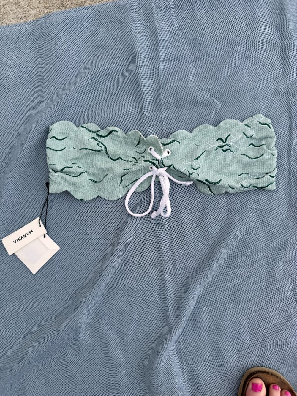 Marysia Santa Monica Bandeau Bikini Top - Seafoam Swimmer Wave Print - Size L